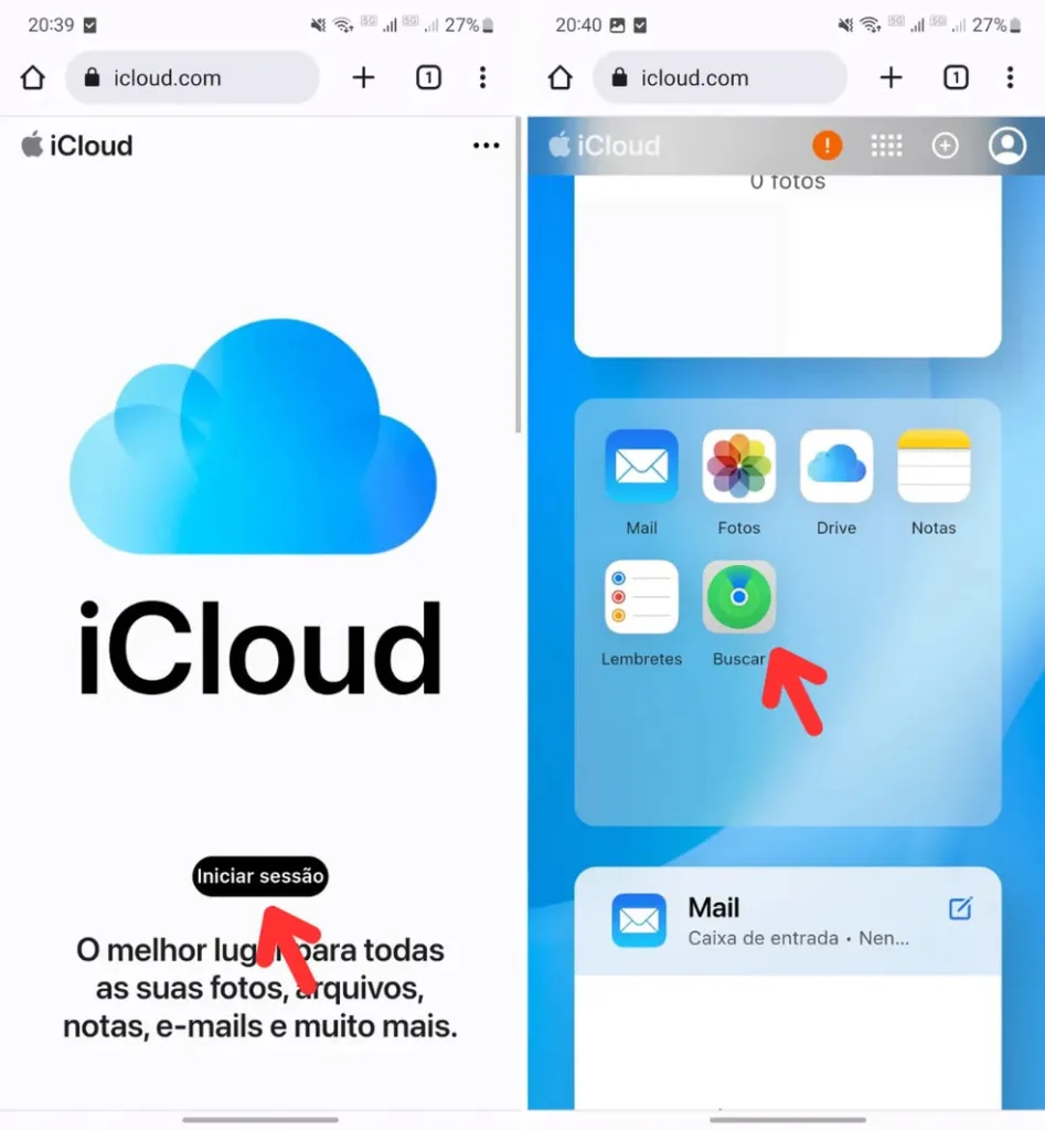 Usando o iCloud para rastrear iPhone