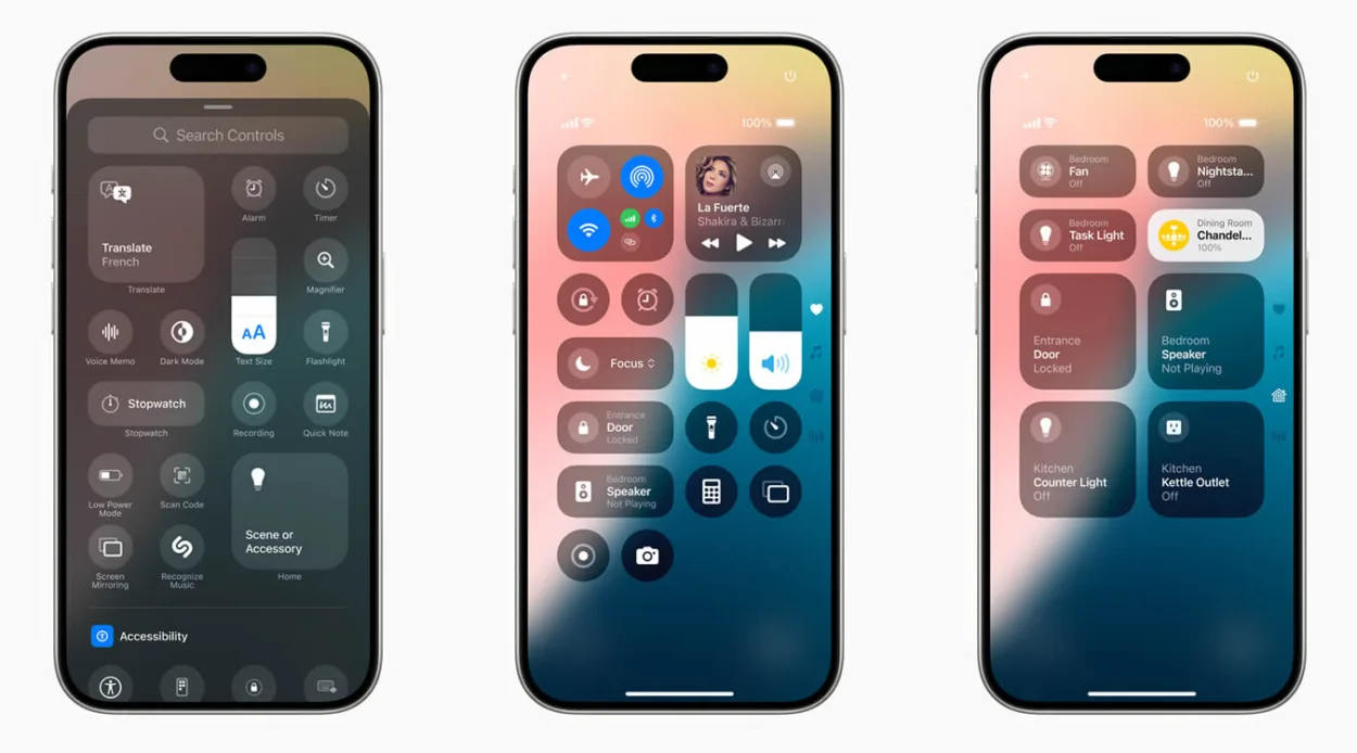 Interface do iOS 18 mostrando a nova Central de Controle.