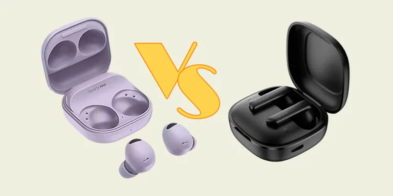 Comparativo entre Galaxy Buds2 Pro e QCY HT05, dois fones Bluetooth com cancelamento de ruído ativo.